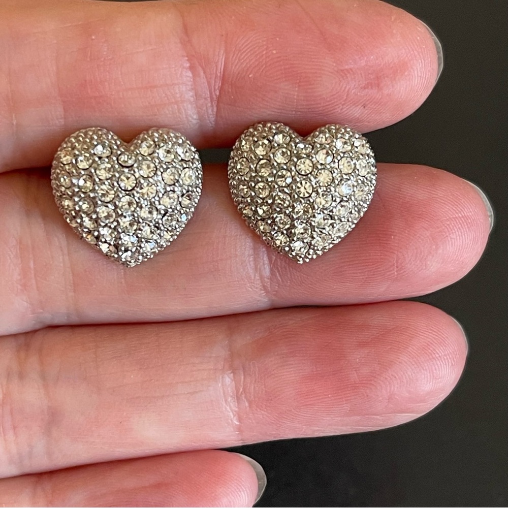 SiSi signed Pave Swarovski Crystal Heart Stud Earrings.